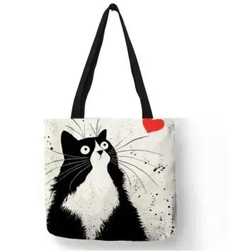 Canvas Bag with High-Definition Digital Cat Pattern – Environmentally Friendly, Portable Linen Shopping Bag