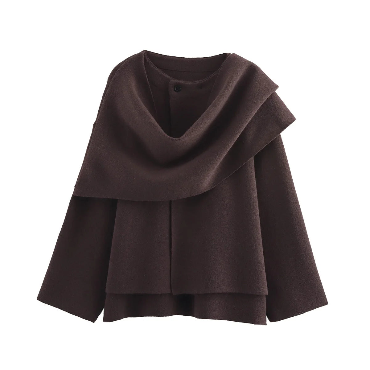 Asymmetric Knitted Scarf Coat with Long Sleeves Casual Streetwear