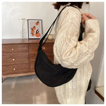 Solid Color Chest Bag for Women – Large Capacity Travel Crossbody Female Half Moon Bag, Ladies Daily Cotton-Filled Shoulder Bag.