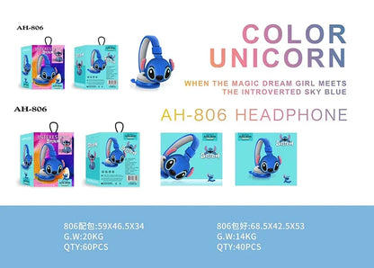 Nya Disney Stitch trådlösa Bluetooth-hörlurar AH-806 HIFI Stereoljud Fällbara headset med mikrofon Anime Cartoon Barnpresent