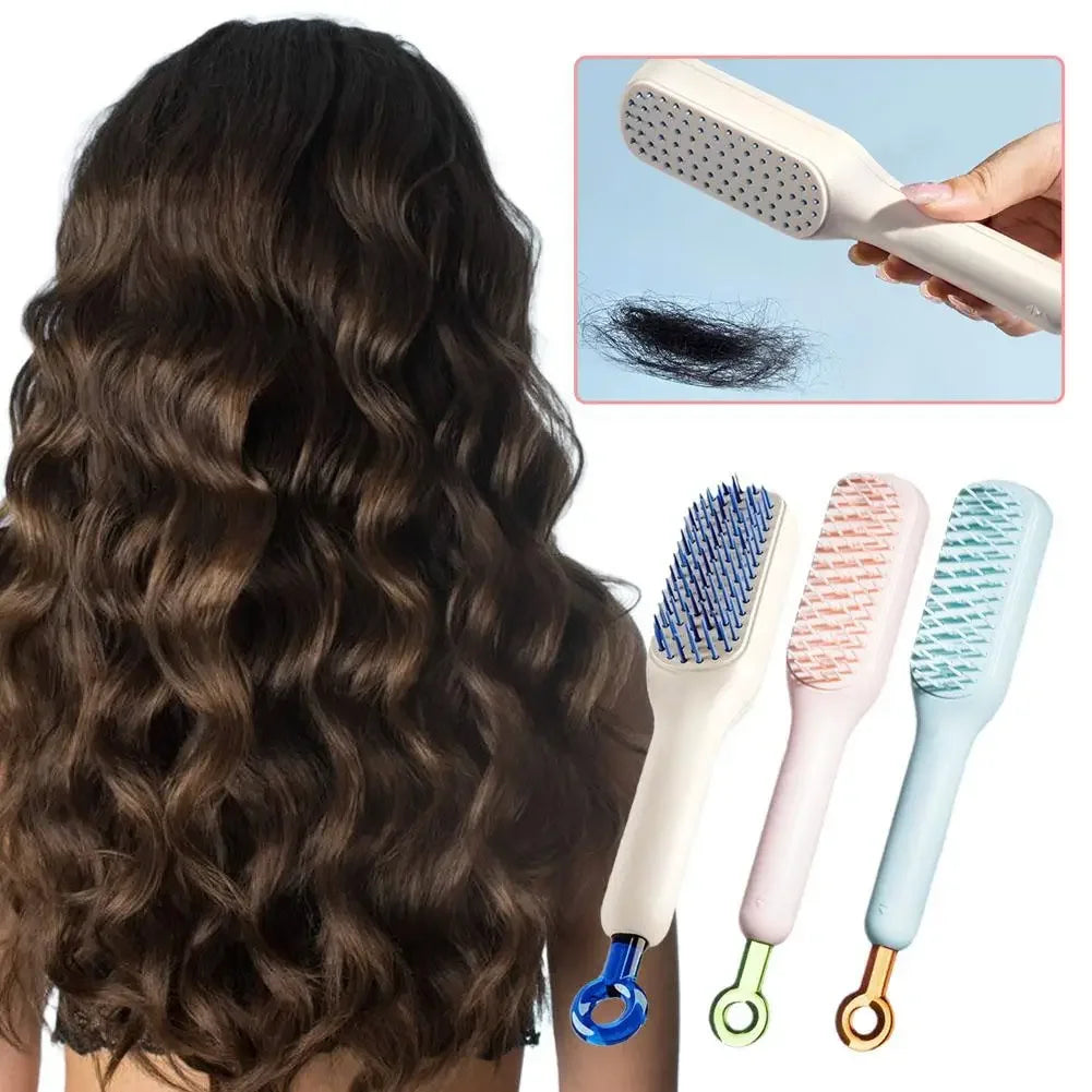 1pc Self-Cleaning Hair Comb – Anti-Static, Retractable, Rotating, Lifting Hairbrush with Scalp Massage and Safety Airbag.