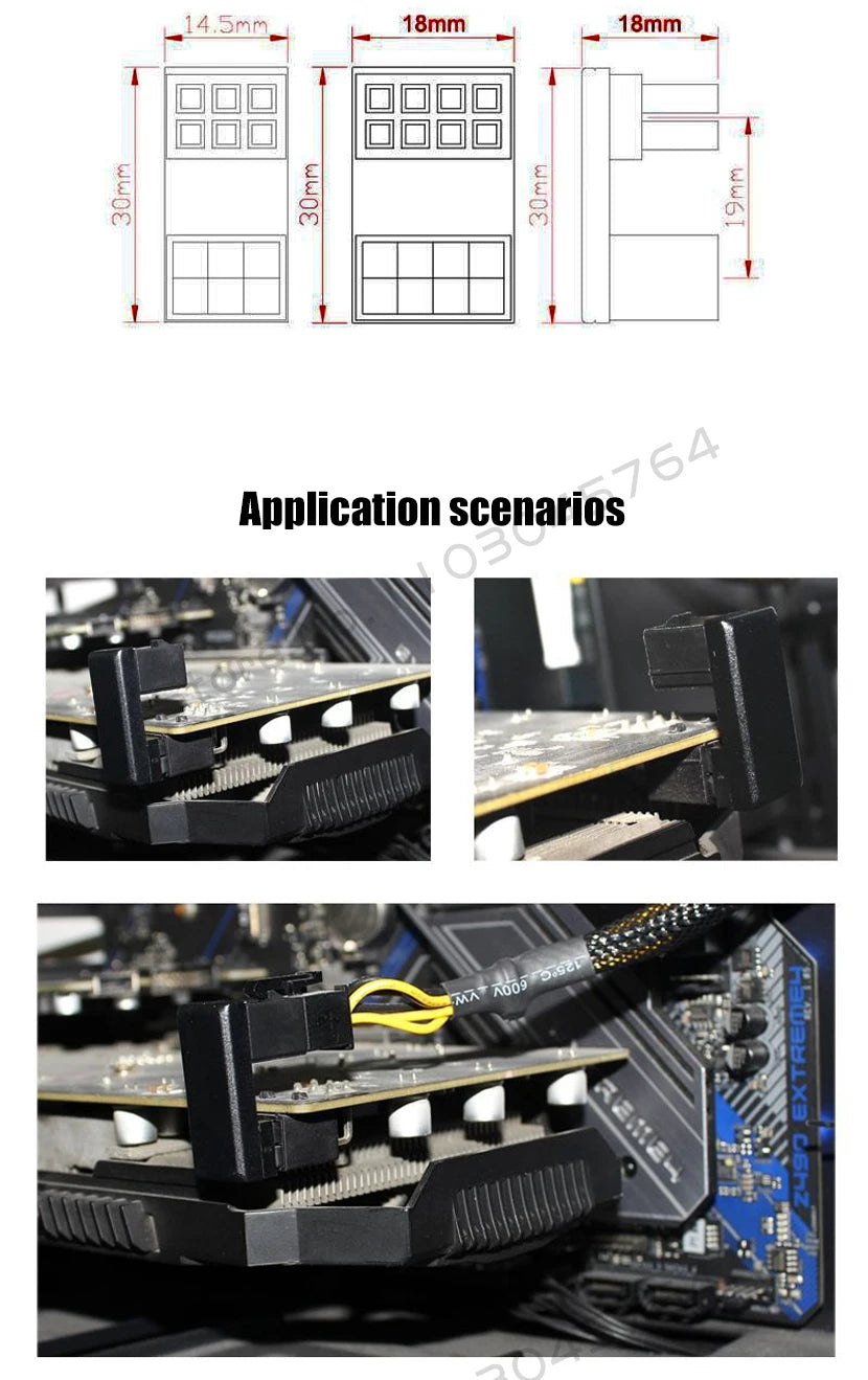 Graphics Card Power Supply Adapter Elbow 180°, GPU PSU Steering Connector PCI-E 6Pin 8Pin Rotating Wiring Artifact Solution