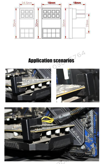 Grafikkort Strömförsörjningsadapter Armbåge 180°, GPU PSU Styrkontakt PCI-E 6Pin 8Pin Roterande ledningsartefaktlösning