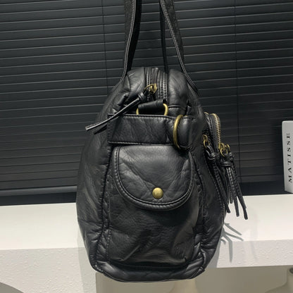 Dammode Retro tygväska Mjukt PU-läder Axelväska med stor kapacitet Y2K Punk Crossbody-handväska med flera fickor