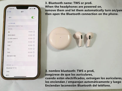 Original Air Pro 6 TWS trådlöst Bluetooth-headset 5.3 hörlurar Minihörlurar med mikrofonladdningsbox för Xiaomi iPhone-hörlurar