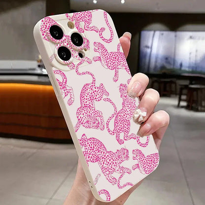 Case For iPhone 15 14 13 12 11 Pro Max XS X XR Pink Leopard Print Pattern Phone Cover For iPhone 7 8 Plus 15 14 SE 2022 SE3 Case