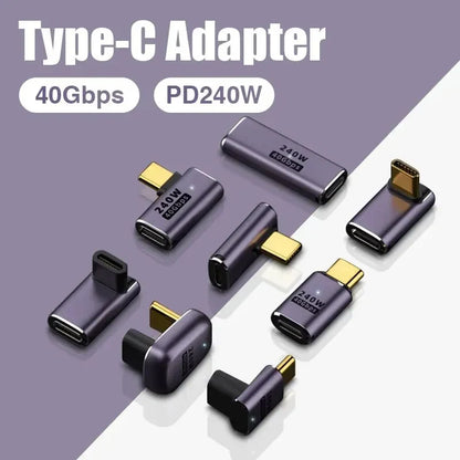 USB 4.0 PD 240W 8K 60Hz laddarkontakt för Macbook 40Gbps höghastighets USB C OTG U-form rak vinkel hane till hona-adapter