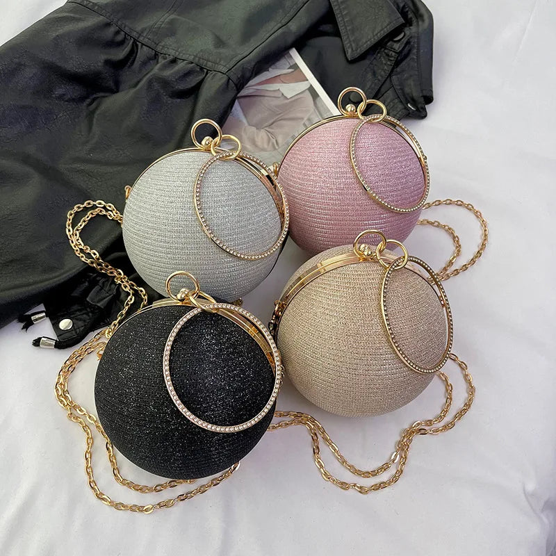 Circular Ring Portable Evening Bags Metal Sliver Round Ball Handbags For Lipstick Elegant Luxury Clutch Purse Wedding Wallets