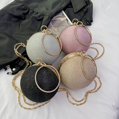 Circular Ring Portable Evening Bags Metal Sliver Round Ball Handbags For Lipstick Elegant Luxury Clutch Purse Wedding Wallets