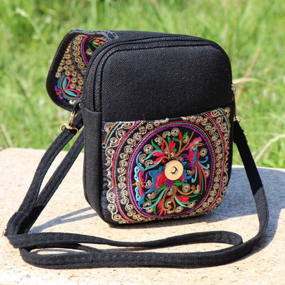 Yunnan Ethnic Style Phone Bag - Double Layer Canvas Flap with Embroidery