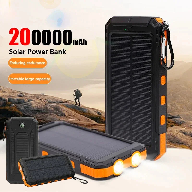 200000mAh Solar Power Bank med USB-A och USB-C snabbladdning