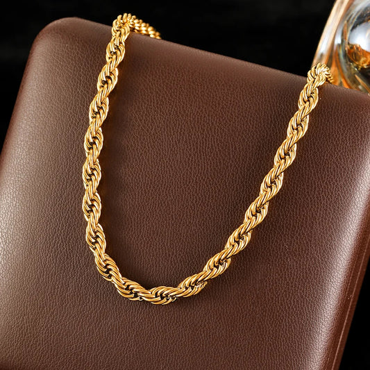 GANEMLY 316L Stainless Steel Metal Waterproof 18K Gold Plated Twist Necklace Women Fashion Neck Chain Collar Jewelry Bijoux