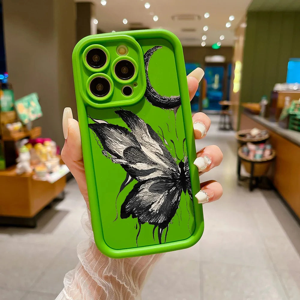 Flytande silikonfodral för iPhone: Stötsäkert Butterfly Soft TPU-fodral