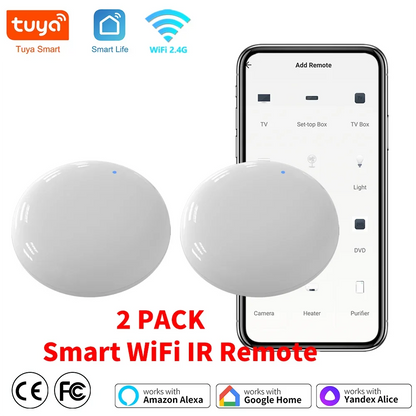 Tuya WiFi IR Remote For Smart Home APP Fjärrkontroll för TV DVD AUD AC Remote Fungerar med Alexa Google Home Yandex Alice 2 PACK