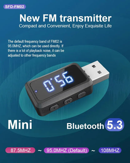 Bil Bluetooth 5.3 Sändare Mottagare Handsfree Ring Mini USB Power Car Kit Auto Stereo Trådlös Ljud Adapter För Bil Fm Radio