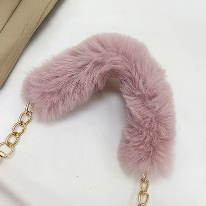 Fashion Women Fluffy Shoulder Bag – Winter Chain Underarm Bag with Soft Plush Handle