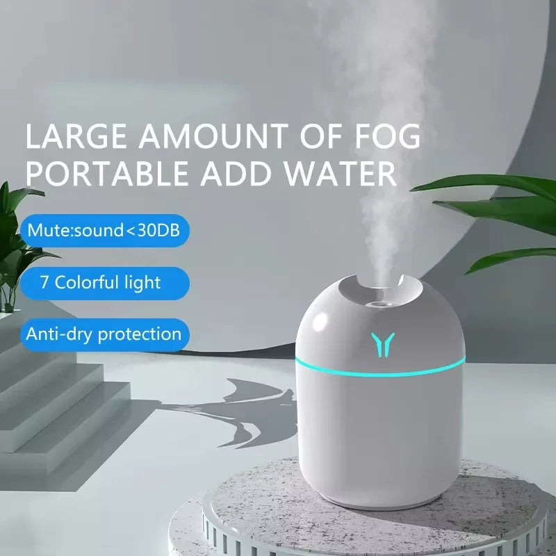 Portable USB Ultrasonic Air Humidifier – Essential Oil Diffuser and Car Purifier with LED Romantic Light