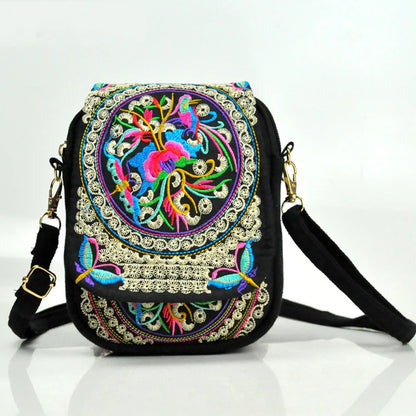 Yunnan Ethnic Style Phone Bag - Double Layer Canvas Flap with Embroidery