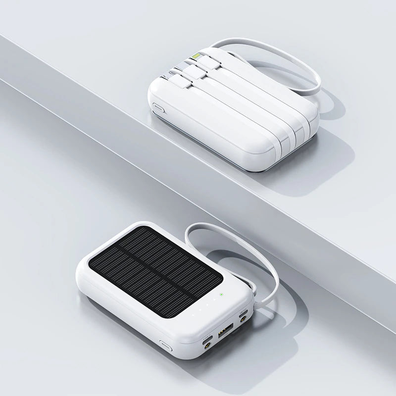 5000/10000/20000mAh High Capacity Solar Power Bank with Built-in Cables and LED Light