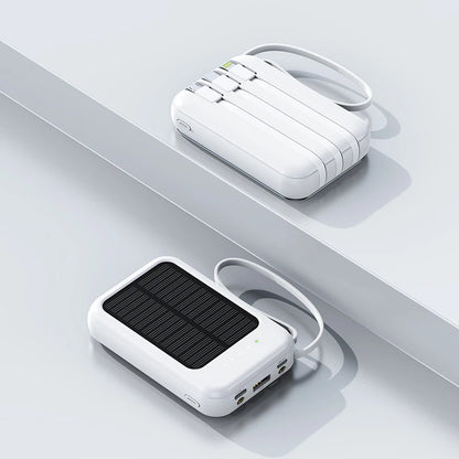 5000/10000/20000mAh solenergibank med hög kapacitet med inbyggda kablar och LED-ljus