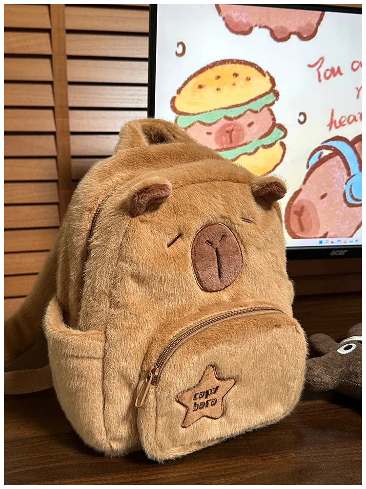 Capybara Plush Backpack Kawaii Fashion Plushie Doll Fur Bag Children's Bag Shoulder Bag Mini Knapsack Bags Gifts For Girlfriend