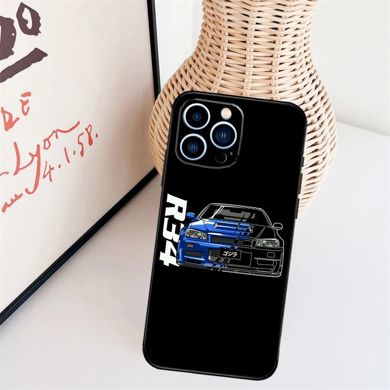 Skyline GTR R34 Case For iPhone 11 12 13 14 16 15 Pro Max Mini X XS Max XR Plus Cover Coque