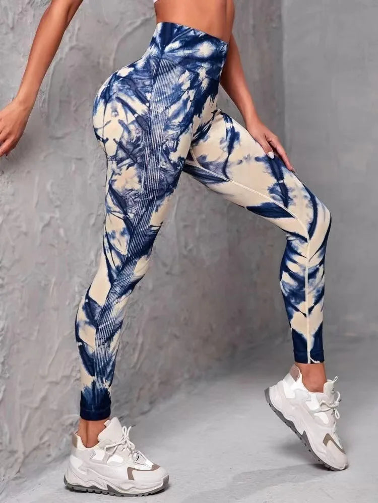 Women's High Waist Tie-Dye Yoga Leggings with High Elasticity