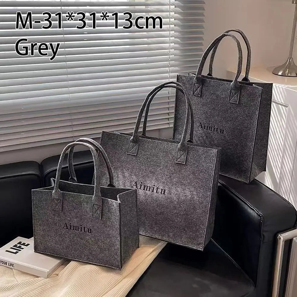 Casual Letter Felt Tote Bag – Solid Color, Women Shoulder Bag, Large Capacity, Travel Messenger Bag, Simple S/M/L Crossbody Handbag.