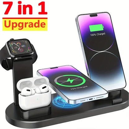 7-i-1 trådlös laddare för iPhone 15 14 13 12 11 X Apple Watch Airpods Bordstelefonladdare Snabbladdningsdockningsstation