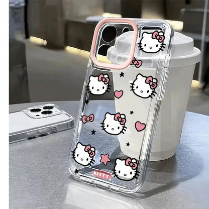 Genomskinligt telefonfodral med tecknad Hello Kitty-design för iPhone 16PLus