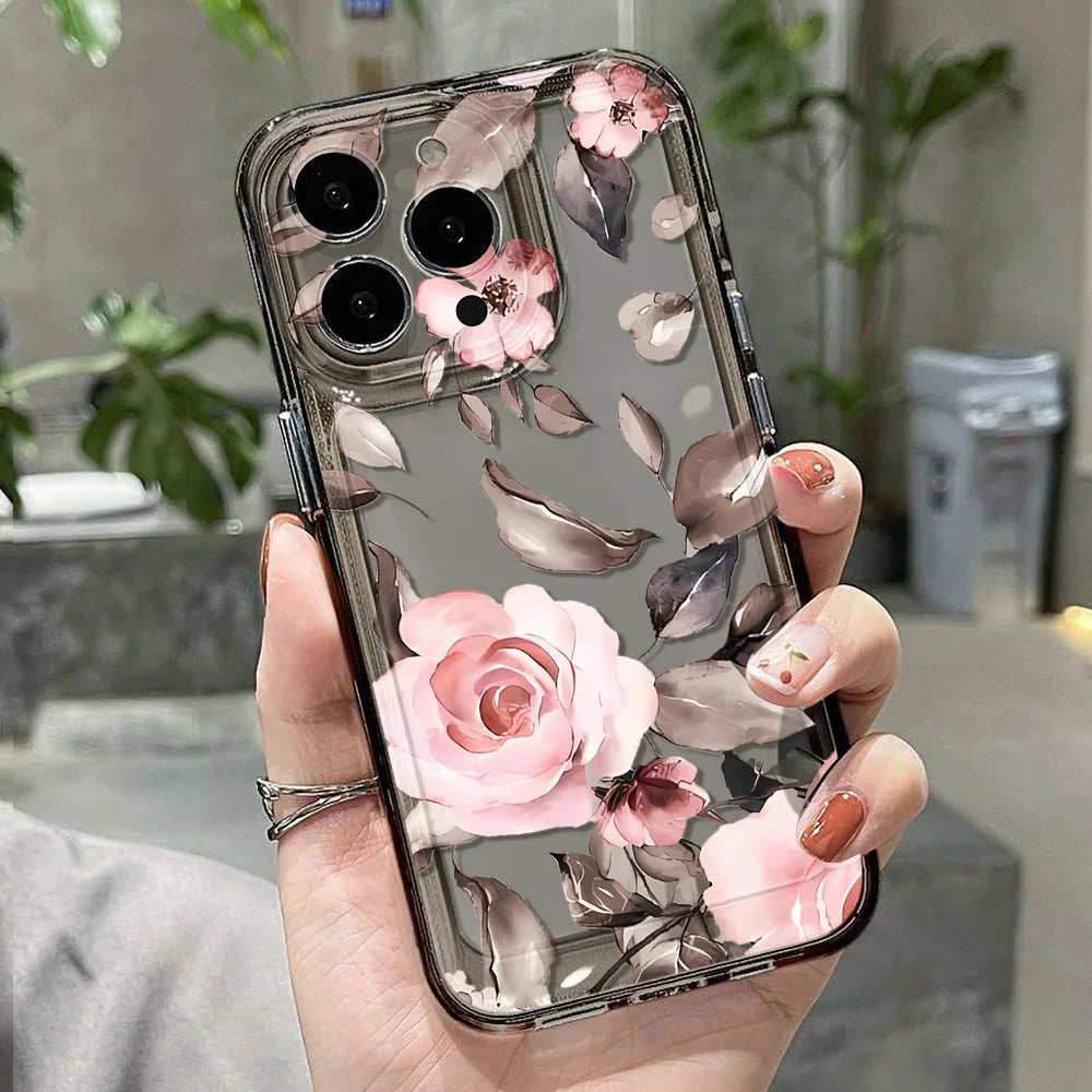 Lyxigt telefonfodral för iPhone: Stötsäkert Flowers Silikon Funda Cover