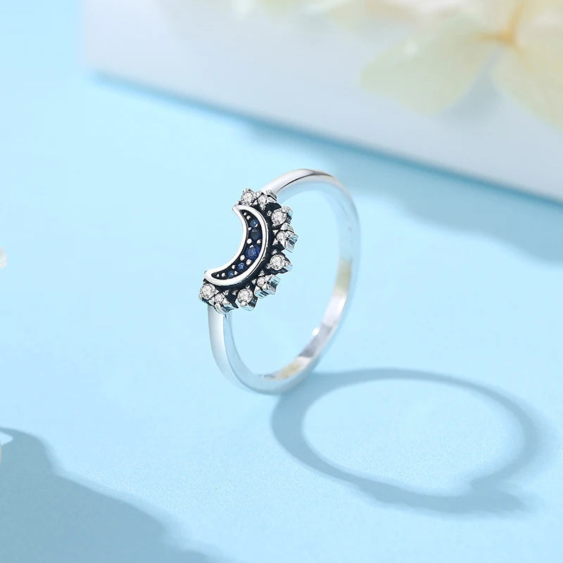 Original 925 Sterling Silver Rings For Women Moon Sun Engagement Wedding Stackable Crystals Ring Gold Luxury Jewelry Gift