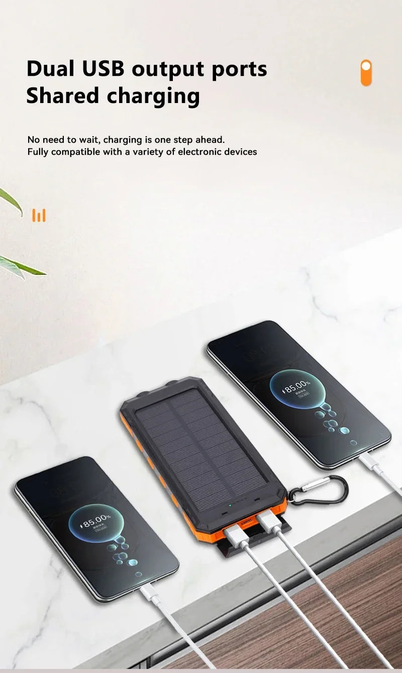 200000mAh Solar Power Bank med USB-A och USB-C snabbladdning