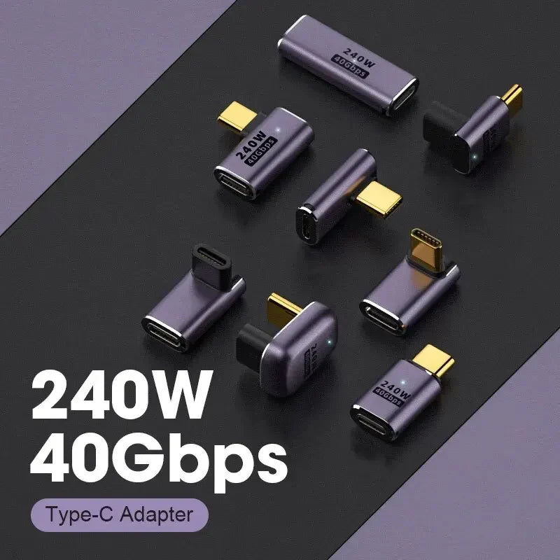 USB 4.0 PD 240W 8K 60Hz laddarkontakt för Macbook 40Gbps höghastighets USB C OTG U-form rak vinkel hane till hona-adapter