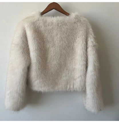 Gradient Cropped Faux Fur Jacket Stylish and Fluffy