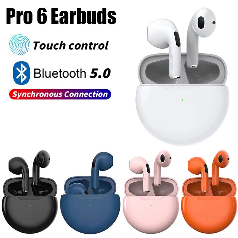 Original Pro 6 TWS Trådlösa Bluetooth-hörlurar Hörlurar Mini Fone-hörlurar Stereo Sport Headset för Xiaomi Android-hörlurar