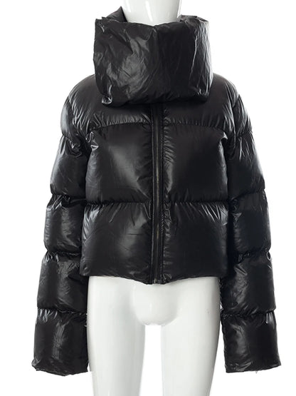 Women's Black Premium Down Jacket with Snap Collar