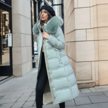 Hooded Long Parka with Fur Collar Warm and Casual