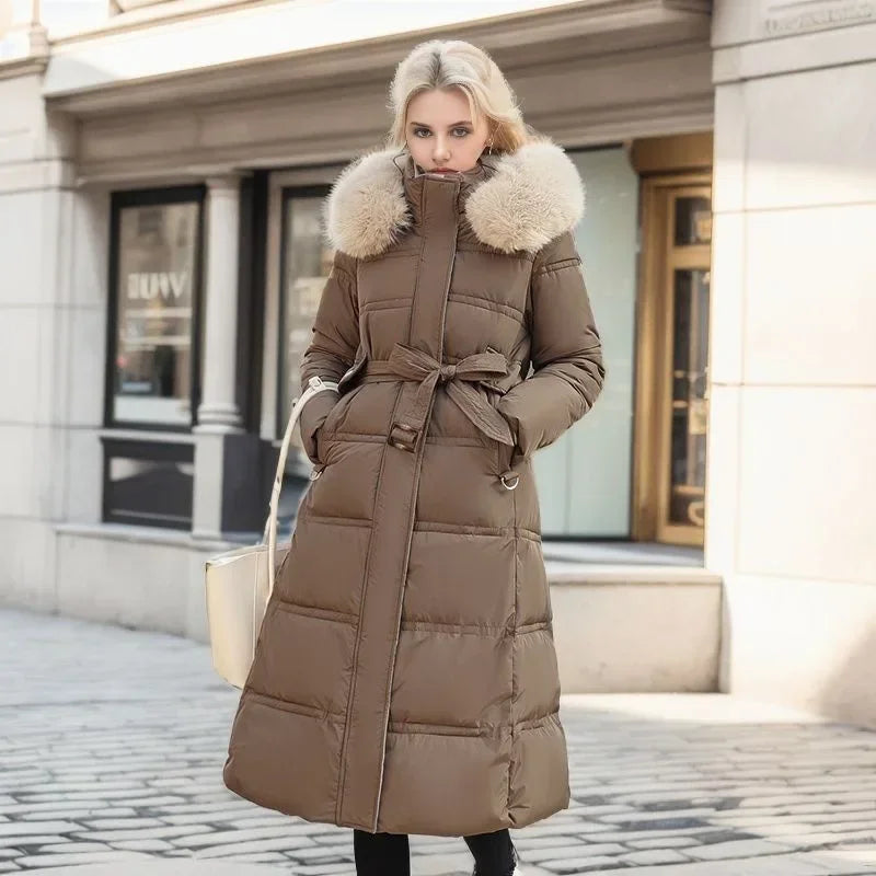 Hooded Long Parka with Fur Collar Warm and Casual