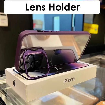 Lens Metal Ring Protector Stand Case For iPhone: Transparent Shockproof Camera Lens Protection Cover