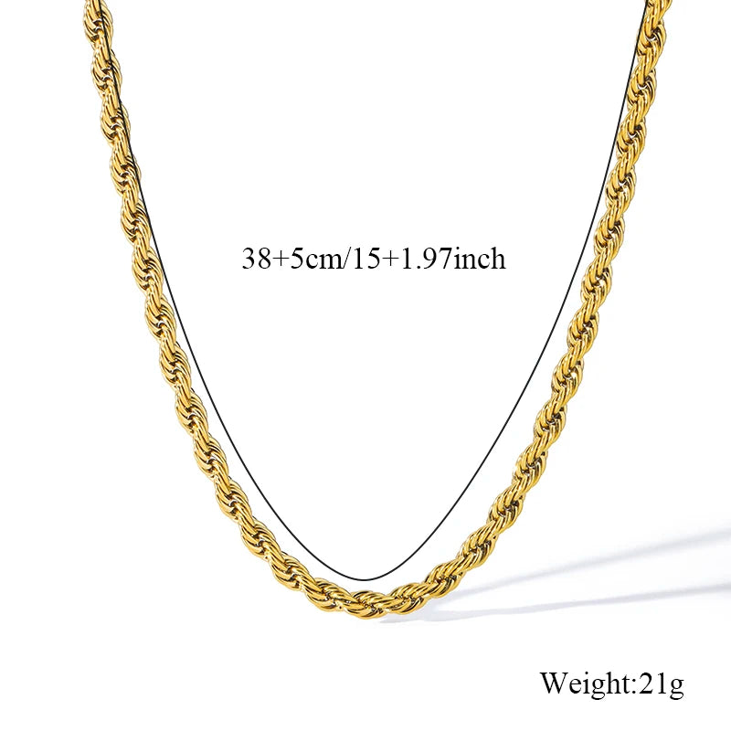 GANEMLY 316L Stainless Steel Metal Waterproof 18K Gold Plated Twist Necklace Women Fashion Neck Chain Collar Jewelry Bijoux