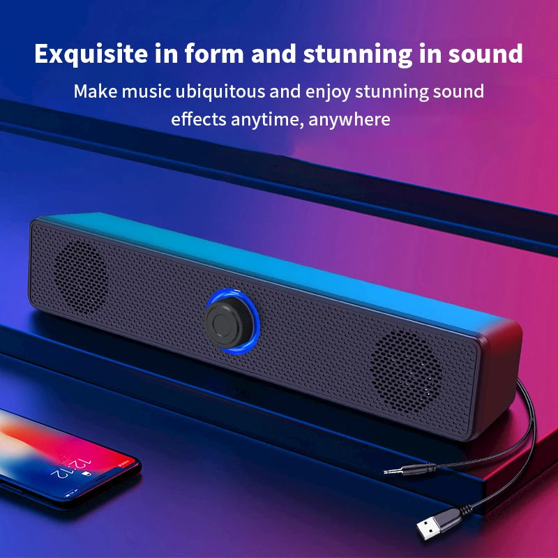 Long desktop dual speakers wired 1002, wireless Bluetooth 3511, USB-powered, AUX 3.5mm,LED lights 3D stereo laptop TV speaker