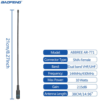 ABBREE AR 771 SMA honantenn Dual Band 144/430MHz för Baofeng UV 5R S9PLUS UV 13 21Pro Quansheng UV K5 Walkie Talkie NA771