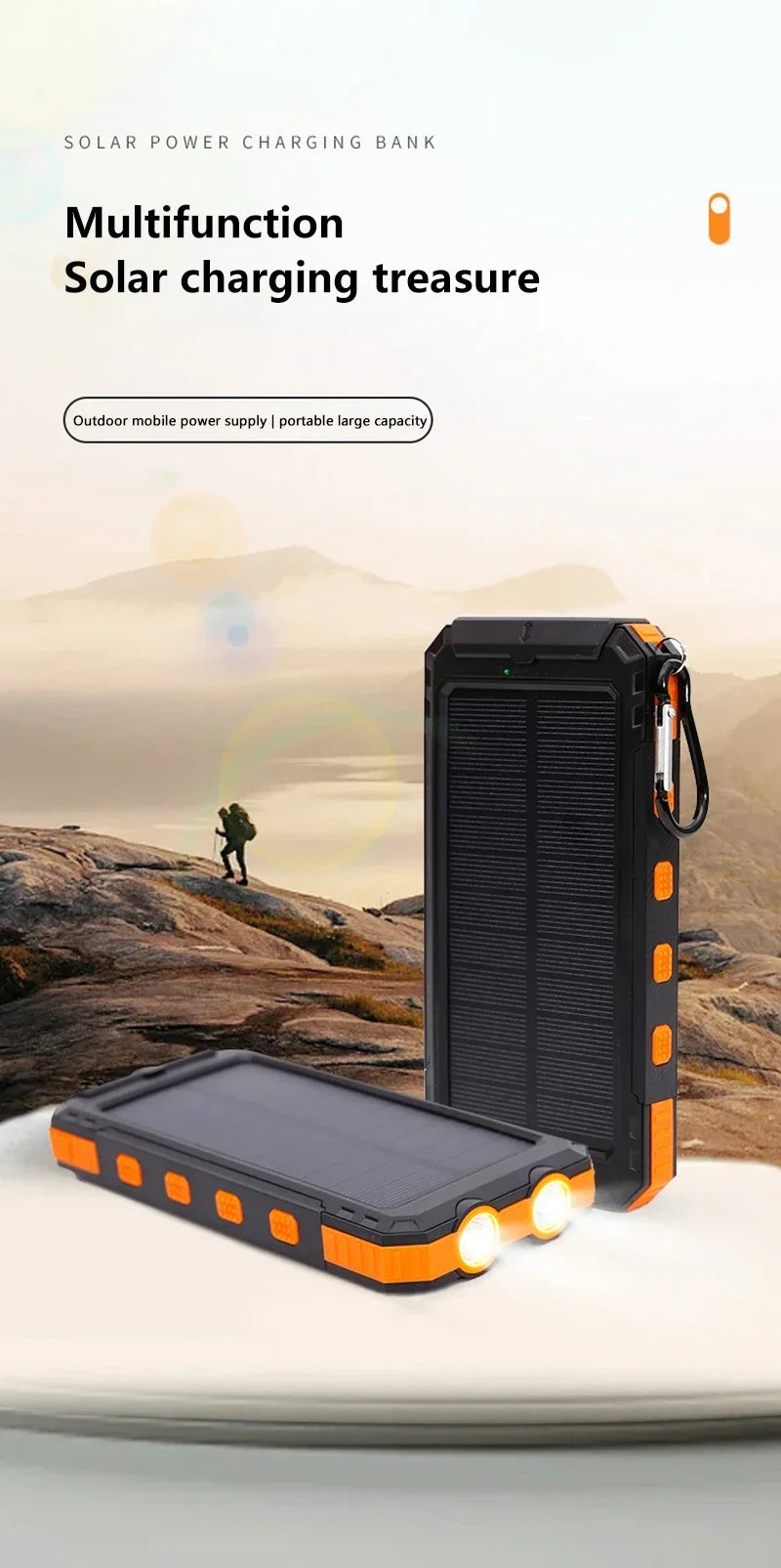 200000mAh Solar Power Bank med USB-A och USB-C snabbladdning