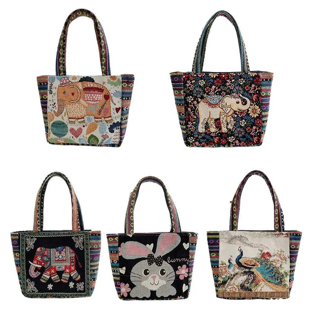 Animal Ethnic Style Handbag Trendy Peacock Embroidery Elephant Handbag Rabbit Canvas Women Shoulder Bags Women