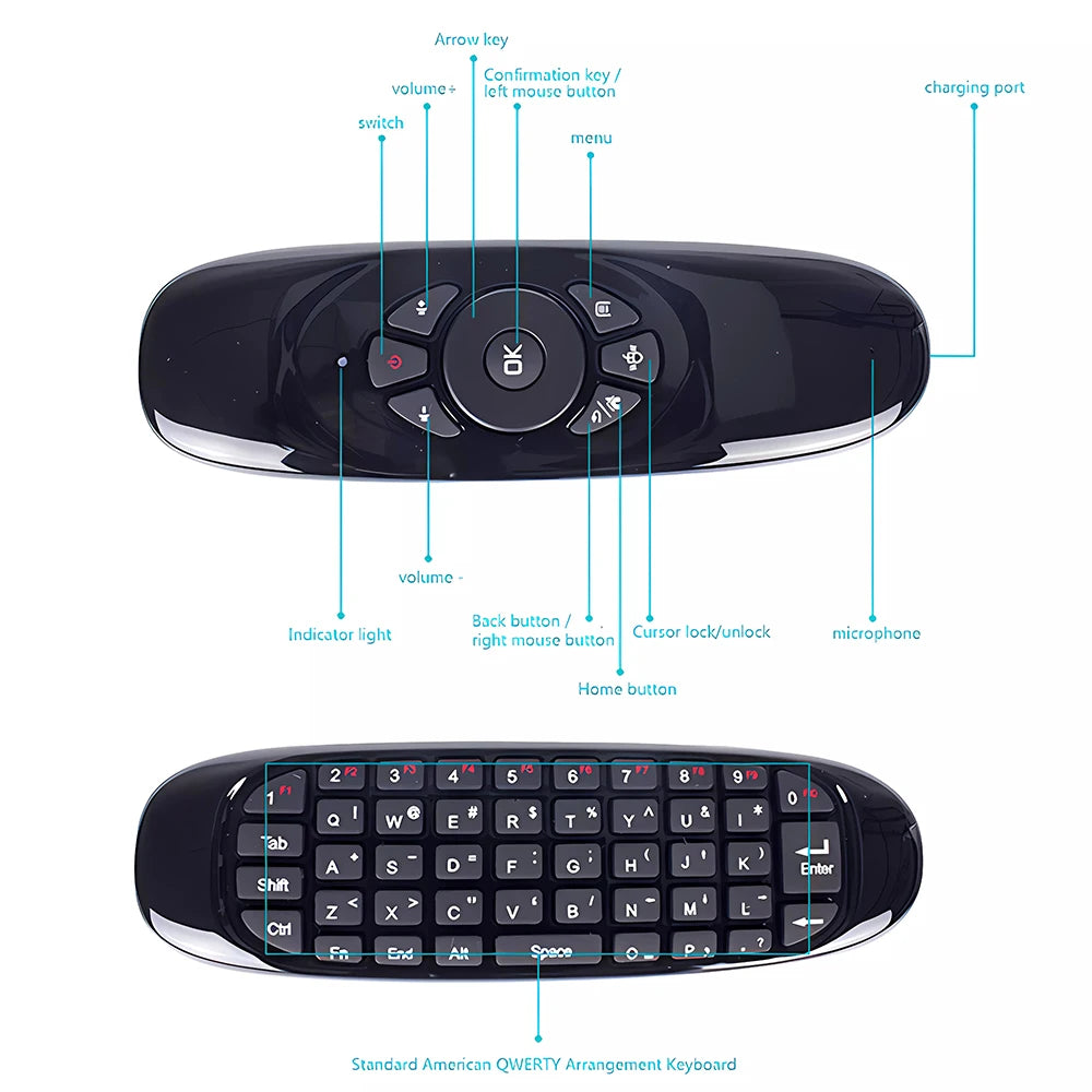 C120 Air Mouse 2.4G RF Smart Fjärrkontroll 7 Färg Bakgrundsbelysning Engelsk Trådlöst tangentbord för Android Smart TV Box