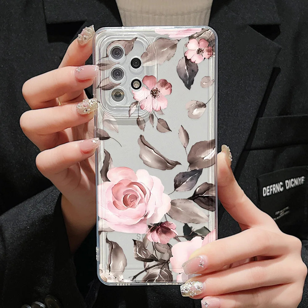 Lyxigt telefonfodral för iPhone: Stötsäkert Flowers Silikon Funda Cover