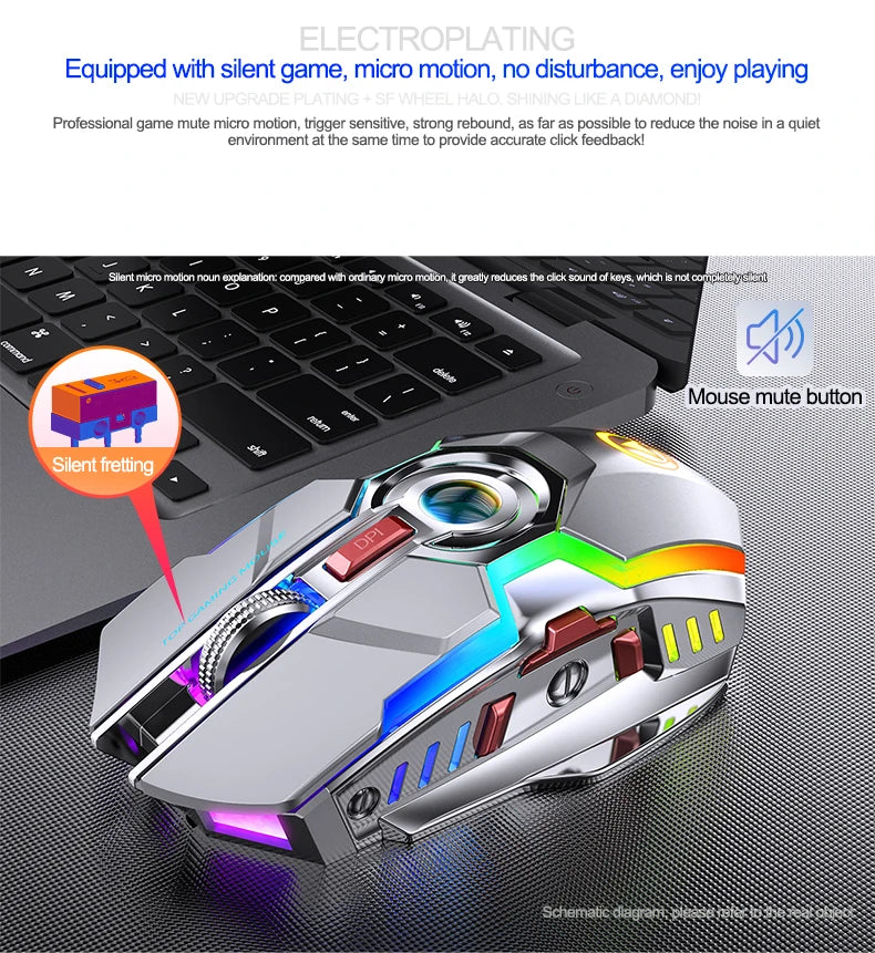 A5 Wireless Gaming Mouse 2.4G USB 7Buttons 1600DPI RGB Backlit Rechargeable Gamer Silent Mouse Gamer Mute Mice for PC Laptop