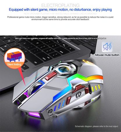 A5 Wireless Gaming Mouse 2.4G USB 7Buttons 1600DPI RGB Backlit Rechargeable Gamer Silent Mouse Gamer Mute Mice for PC Laptop