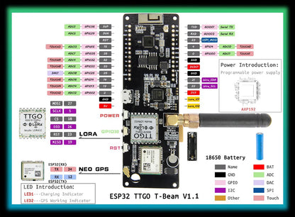 LILYGO® TTGO Meshtastic T-Beam V1.2 ESP32 LoRa 915MHz 433MHz 868MHz 923MHz WiFi BLE GPS With 0.96 inch OLED 18650 Battery Holder